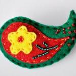 Felt Brooch, Beads, Red, G..