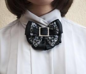 Elegant black brooch, woman brooch, black bow, pin, crystals