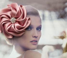 Pink brooch, barrette, woman brooch, pink flower, crystals.